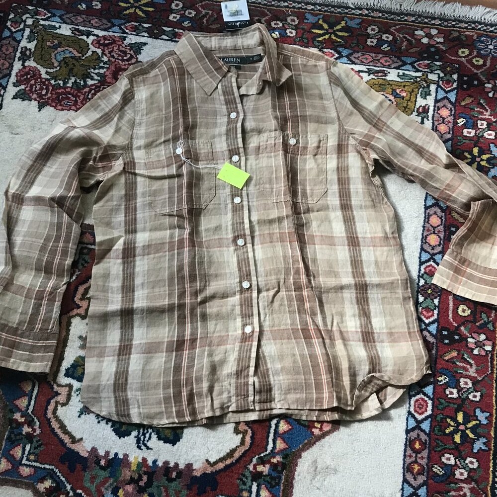 Ralph Lauren Denim  Shirt Men's S Burnt Orange Plaid Button Long Sleeve small